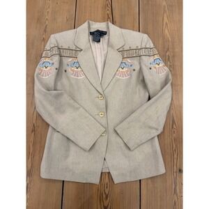 Vintage IB Diffusion Egyptian Motif Embroidered Linen Blend Blazer‎